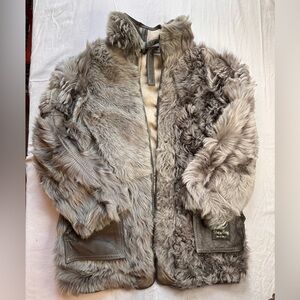Reversible Gray Leather Fur Jacket Size S/M